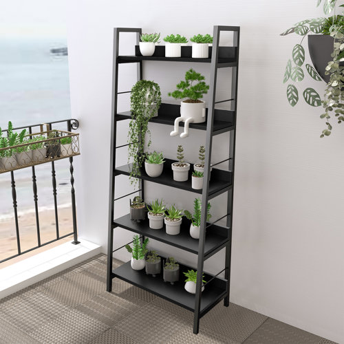 Latitude Run® Khyden 59'' H X 27.65'' W 5 Tier Black Ladder Bookcase